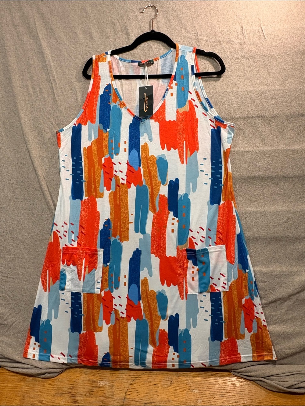Sweet Brushstroke Print Dress/Tunic in Multi-Colour Cool Sleeveless XL Stretchy